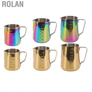 Rolan  Frothing Pitcher  Splash Proof Dripless Spout 304 Stainless Steel Two Measurements Scale Coffee Steaming Pitcher Rust Free  for Cappuccinos