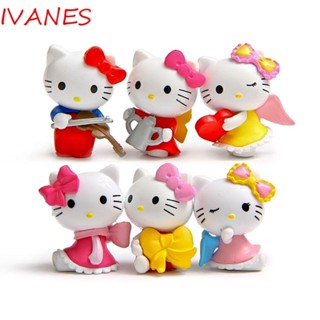 Ivanes ตุ๊กตาฟิกเกอร์ การ์ตูนแมวเฮลโลคิตตี้ Q Version 6 ชิ้น ต่อชุด