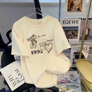 【ผ้าฝ้าย 100%】เสื้อยืดคอกลม แขนสั้น พิมพ์ลายเสือดาว ดอกกุหลาบ สีแดง สไตล์เกาหลี ฤดูร้อน สําหรับผู้หญิง และผู้ชาย