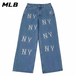 กางเกงยีนฮาเร็มขายาวลําลอง ปักลายโลโก้ MLB NY 100% สําหรับผู้ชาย และผู้หญิง เหมาะกับการเล่นกีฬา