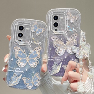 เคส VIVO V27 5G Case V27Pro V25Pro V23 V23E  โทรศัพท์มือถือนิ่ม ลายผีเสื้อ พร้อมสายคล้องมือ สําหรับ Y20 Y02S Y12