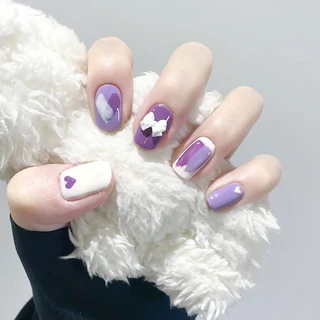 （เครื่องมือให้อาหาร）เล็บแฟชั่น เล็บปลอม ชนิดอะคริลิค สไตล์ฝรั่งเศส สีขาว ชมพู 24 ชิ้น