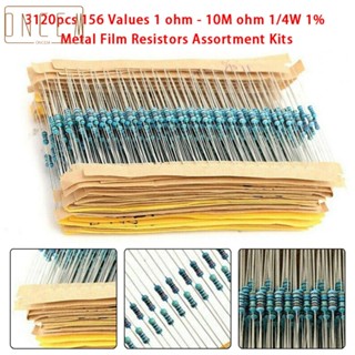 【ONCEMOREAGAIN】3120pcs/Kits 156 Values 1 Ohm 10M Ohm 1/4W 1% Metal Film Resistors Assortment