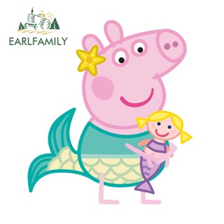 Earlfamily สติกเกอร์ไวนิล ลาย Peppa Pig Mermaid สําหรับติดตกแต่งกระจกรถยนต์ 13 ซม. x 11.7 ซม.