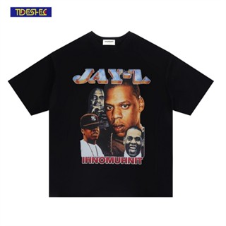 [COD]เสื้อยืด ทรงหลวม พิมพ์ลายกราฟฟิค Rapper Jayz สไตล์สตรีท ฮาราจูกุ 2022