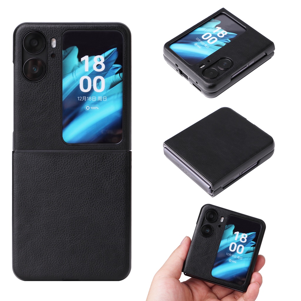 เคส Case for OPPO Find N2 Flip Lichee Grain เคสโทรศัพท์มือถือ PC TPU หนัง PU กันกระแทก ปิดด้านหลัง สําหรับ Mobile Phone Casing เคสหนัง ซองมือถือ