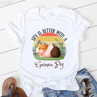 เสื้อยืด พิมพ์ลายกราฟฟิค Life Is Better With A Guinea Pig สไตล์ฮาราจูกุ แฟชั่นฤดูร้อน สําหรับผู้หญิง