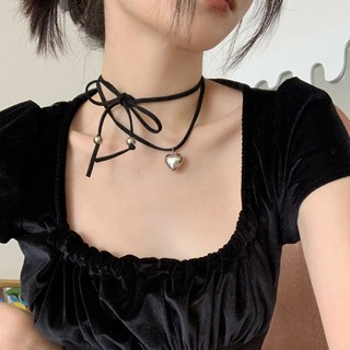 Sweet Cool Love Lace Up Necklace for Womens Light Luxury Popular Clavicle Chain High Sense Black Choker Spicy Girl Neckchain