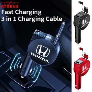 Honda ที่ชาร์จ USB ในรถยนต์ชาร์จเร็ว 3 in 1 จอแสดงผล LED ดิจิทัล ที่จุดบุหรี่ในรถยนต์ สําหรับ Honda civic 11th gen fd fc eg fk HRV Jazz City Mugen Fit Vezel Accord BRV WRV Stream