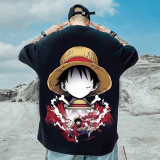 เสื้อยืดแขนสั้นลําลอง แบบบาง ลายการ์ตูนอนิเมะ One Piece Luffy อินเทรนด์ประจําชาติ