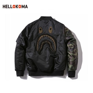 baseball jacke เสื้อแจ็คเก็ตเบสบอล Hello KOMA เสื้อแจ็กเก็ตเบสบอลลําลอง ปักลายฉลาม แฟชั่นฤดูใบไม้ร่วง และฤดูหนาว สไตล์ญี่ปุ่น สําหรับผู้ชาย และผู้หญิง