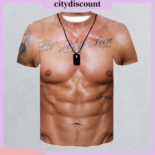 &lt;citydiscount&gt; เสื้อยืดแขนสั้น คอกลม พิมพ์ลายกล้ามเนื้อ 3D แฟชั่นฤดูร้อน สําหรับผู้ชาย