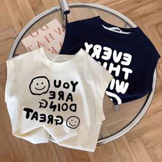 พร้อมส่ง เสื้อยืดแขนกุด ผ้าฝ้าย 100% เข้ากับทุกการแต่งกาย แฟชั่นฤดูร้อน สําหรับเด็กผู้ชาย