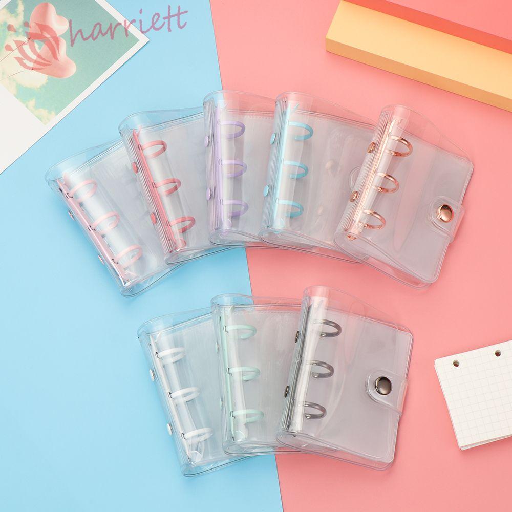 HARRIETT Mini Binder Notebook Cover School Stationery Photo album Card Organizer Portable Glitter Transparent PVC Handbook Loose-Leaf 3 Hole Binder Clip