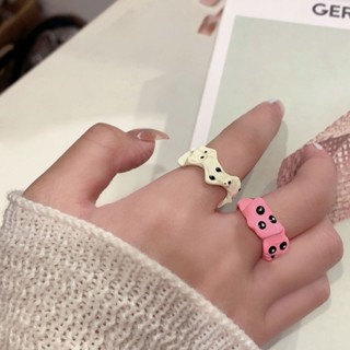 Pink White Colorful Drop Glaze Contrast Irregular Enamel Ring Girl Heart Sweet Geometric Versatile Ring Girl