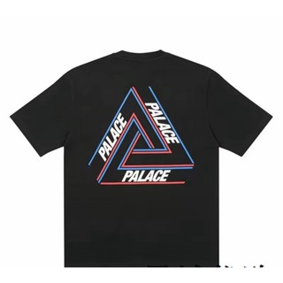 เสื้อยืดแขนสั้น ผ้าฝ้าย พิมพ์ลาย Palace three flegg line ทรงสามเหลี่ยม สําหรับผู้ชาย และผู้หญิง