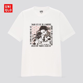 เสื้อยืดผู้ชาย Uniqlo เสื้อยืดแขนสั้นพิมพ์ลาย Manga ( Demon Slayer ) 431958 . สําหรับผู้ชายและผู้หญิง