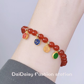 Daidaisy √♥ สร้อยข้อมือ ประดับลูกปัด จี้กระต่ายนําโชค สีแดง สําหรับผู้หญิง