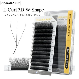 Nagaraku ขนตาปลอม 3D W Shape L LU Curl Premium Soft Light Natural Lashes Makeup Hand Woven Eyelash Extension NAGARAKU 3D W Shape L LU Curl Premium Soft Light Natural Lashes