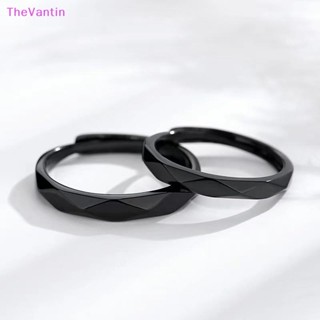 Thevantin แหวนคู่รัก รูปสี่เหลี่ยมขนมเปียกปูน สีดํา และสีขาว ปรับขนาดได้ เรียบง่าย เครื่องประดับ สําหรับแฟนสาว ของขวัญวันวาเลน