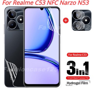 3in1 ฟิล์มไฮโดรเจลนิ่ม กันรอยหน้าจอ ป้องกันเลนส์กล้อง ไฮดรอลิก ใส สําหรับ Realme C53 NFC Narzo N53 RealmeC53 4G 2023