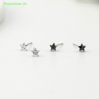 Peacellow ต่างหูเม็ดเดี่ยว เงินสเตอร์ลิง 925 ประดับเพทาย รูปดาว สีดํา เครื่องประดับ สําหรับผู้หญิง TH