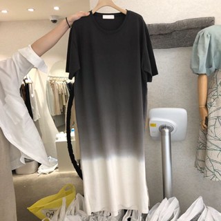 Fat MM oversized 300jin gradual color medium and long dress loose casual over-knee T-shirt skirt for women in summer