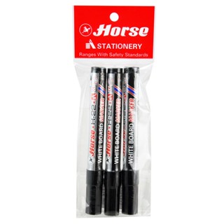 HORSE ปากกาไวท์บอร์ด หัวกลม รุ่น H-22 สีดำ (แพ็ค3ด้าม)