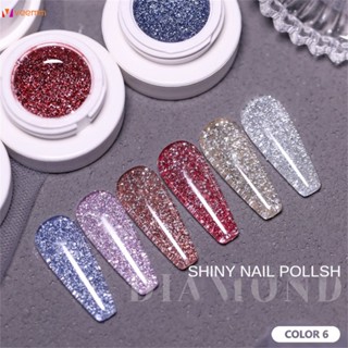 สีเจลแฟลช Vendeeni New 6 Color Didi Carat Broken Broken Drill Nail Polish Oil And Glue Set Reflective Flash Effect Special For Nail Art Shop veemm