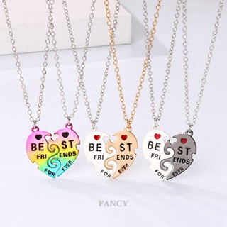 Fancy สร้อยคอ จี้รูปหัวใจ BFF 3 สี สําหรับผู้หญิง 2 ชิ้น ต่อชุด