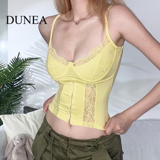 Dunea เสื้อกล้าม คอวี ลูกไม้ เปิดหลัง เทรนด์แฟชั่น สําหรับผู้หญิง