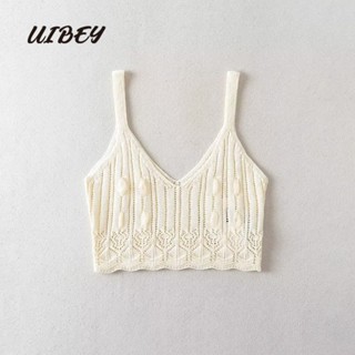 Uibey เสื้อกั๊กถัก คอวี สีพื้น แฟชั่น 2350