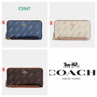 Long Zip Around Wallet C3547 (7.8นิ้ว) กระเป๋าผู้หญิง แท้ COAC H กระเป๋าสตางค์ซิปยาวพิมพ์ลายม้าและรถม้า