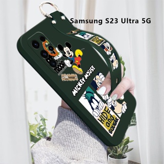 เคสโทรศัพท์ Samsung Galaxy S23 Ultra S23 Plus S23 5G เคสโทรศัพท์มือถือ ซิลิโคน กันกระแทก กันรอยเลนส์กล้อง ลาย Happy Mickey Wonderful House พร้อมสายคล้องข้อมือ สําหรับ