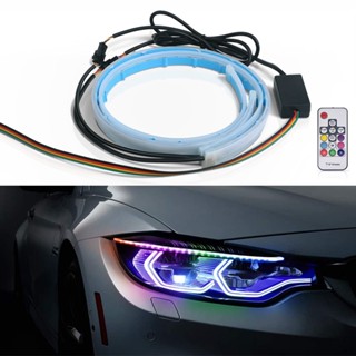 แถบไฟหน้ารถยนต์ LED RGB DRL 12V กันน้ํา ยืดหยุ่น สีเหลือง 2 ชิ้น