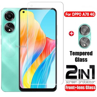 2IN1 Full Screen Protector Transparent Tempered Glass For OPPO A78 4G 5G A 78 A78NFC OppoA78 2023 Glass Film Clear Film Phone Screen Protector Camera Lens Back Tempered Glass Film