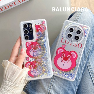 เคสโทรศัพท์มือถือ กันกระแทก มีทรายไหล ลายหมี สตรอเบอร์รี่น่ารัก สําหรับ Huawei Mate 30 40 50 Pro P40 P50 P60 P50Pro Nova 9 Pro Honor 50 50Pro 90 Pro