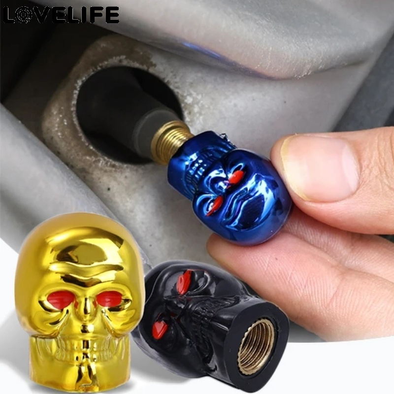 [ Featured ] ฝาครอบก้านวาล์วยางรถยนต์ กันฝุ่น ลายหัวกะโหลก สําหรับตกแต่งยางล้อรถมอเตอร์ไซค์ จักรยาน