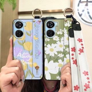 Anti-dust sunflower Phone Case For ZTE Axon40 Lite Fashion Design Lanyard Soft painting flowers Wrist Strap Original Wristband