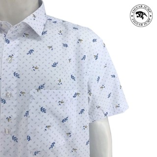 Jaguar เสื้อเชิ้ตผู้ชาย แขนสั้น สีขาว ผ้าพิมพ์ลาย มีกระเป๋า ทรงพอดีตัว JTIW-2249-1-WH