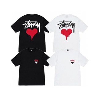 Stussy -เสื้อยืดคอกลม แขนสั้น พิมพ์ลายหัวใจ สไตล์คลาสสิก แฟชั่นใหม่ล่าสุด Iutyw