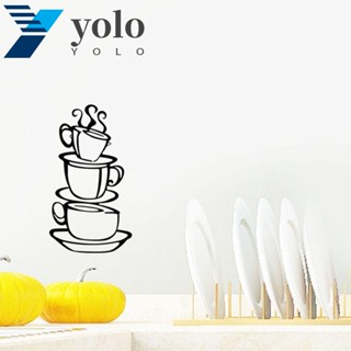 Yolo สติกเกอร์ติดผนัง รูปแก้วกาแฟ มีกาวในตัว ลอกออกได้ กันน้ํา สีดํา สําหรับร้านอาหาร