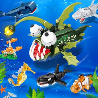 New products special smart building blocks Marine shark seahorse Tiger whale clown fish whale lantern fish assembly model childrens assembled toys