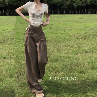 2TOYOUNG  กางเกงขายาว คาร์โก้ กางเกง เชือกอเมริกันคลาสิค Cargo pants 2023 NEW 071958 คุณภาพสูง ทันสมัย Korean Style High quality ES220030 36Z230909