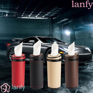 Lanfy กล่องทิชชู่ หนัง ทรงกลม อเนกประสงค์ สีดํา สําหรับหน้าต่างรถยนต์