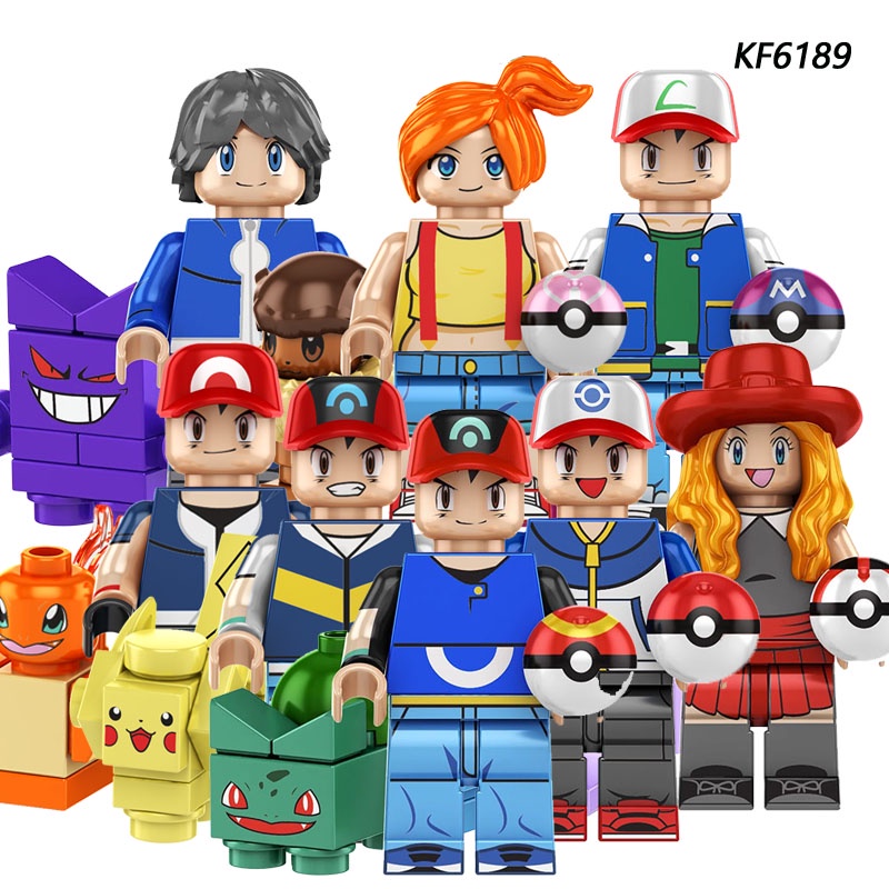 ของเล่นเพื่อการศึกษาสําหรับเด็ก ของเล่นเด็ก Pikachu Ash Ketchum Pet Elf Ball Building Block minifigures โมเดลของเล่น