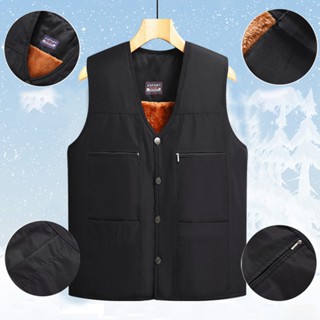 คุณภาพสูง Mens Fleece Lined Vest เสื้อแขนกุด Waistcoat Outdoor Winter Warm Tops