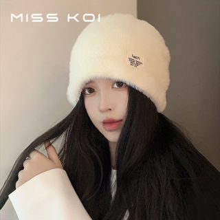 Misskoi [พร้อมส่ง] หมวกไหมพรมถัก ป้องกันหู ให้ความอบอุ่น ระดับไฮเอนด์ สีขาว แฟชั่นฤดูหนาว สําหรับผู้หญิง