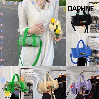 DAPHNE กระเป๋าสะพายไหล่ ผ้าลูกฟูก ทรงกลม สีพื้น สไตล์วินเทจ