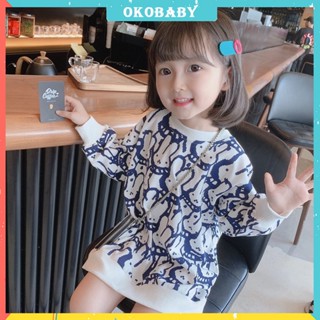 OKOBABY🌈พร้อมส่ง🌈ชุดเดรสเด็กผู้หญิง ผ้าฝ้ายนิ่ม ลายกระต่าย 1-8 อายุ